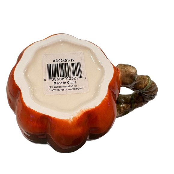 Set of 2 Harvest Pumpkin Mugs with Leaf Accent - Picture 4 of 10